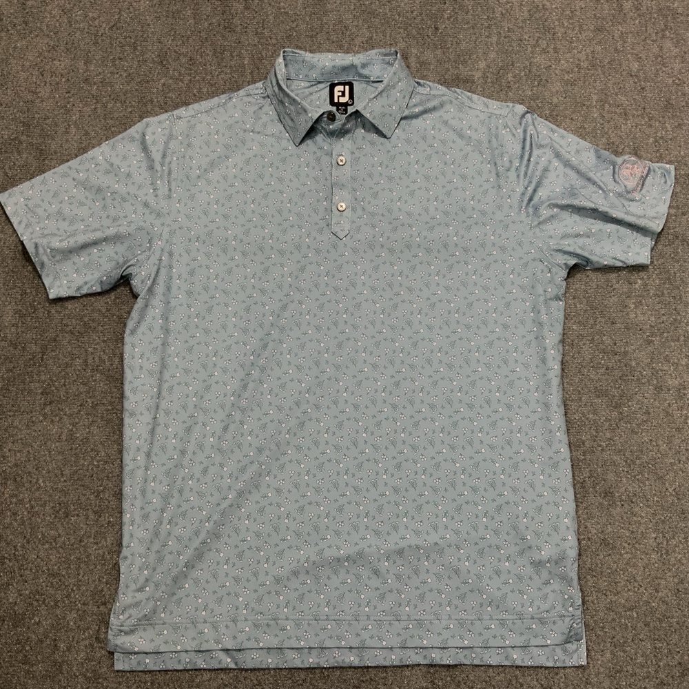 FootJoy Polo Shirt Mens L Blue Floral Golf Rancho Murieta Stretch Performance